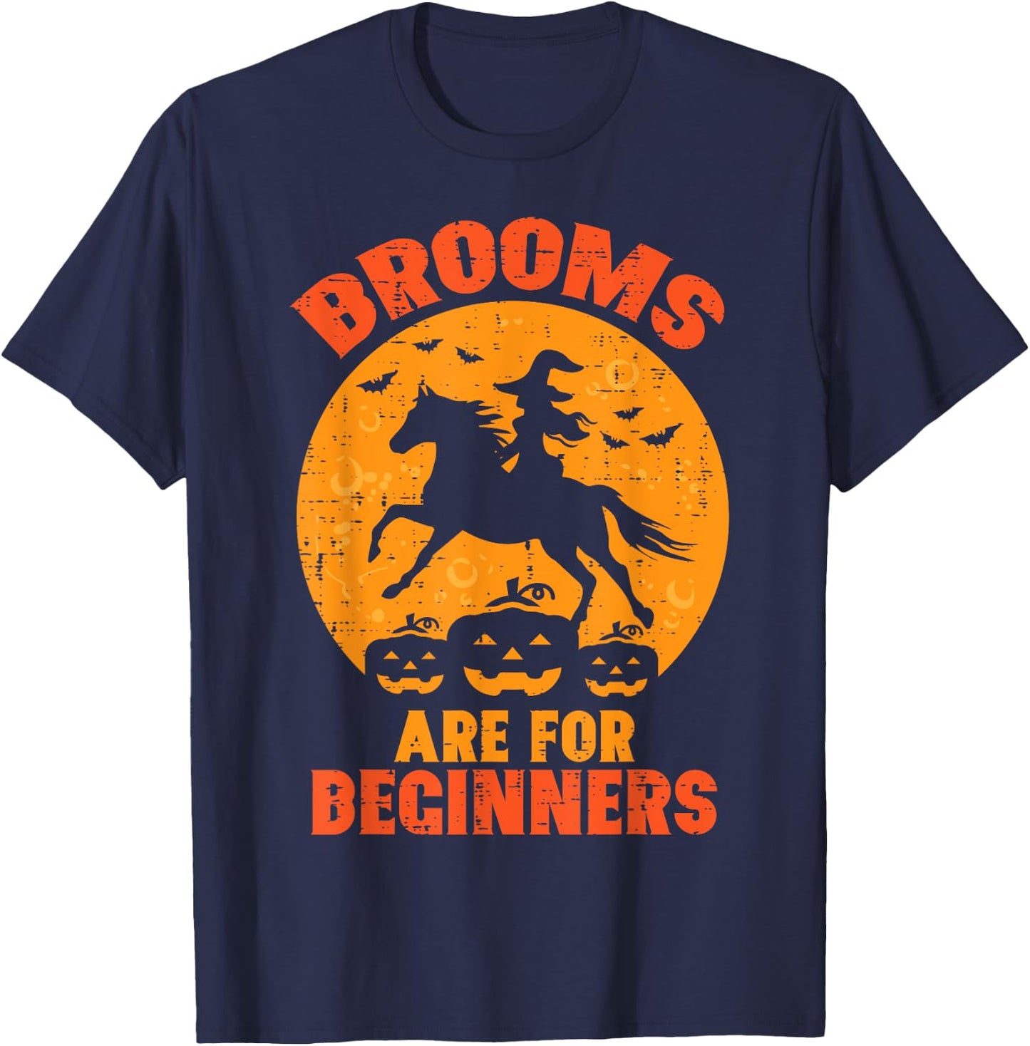 Halloween Witch Horse Broom For Beginners Costume Women Men T-Shirt - T-Shirt | Navy