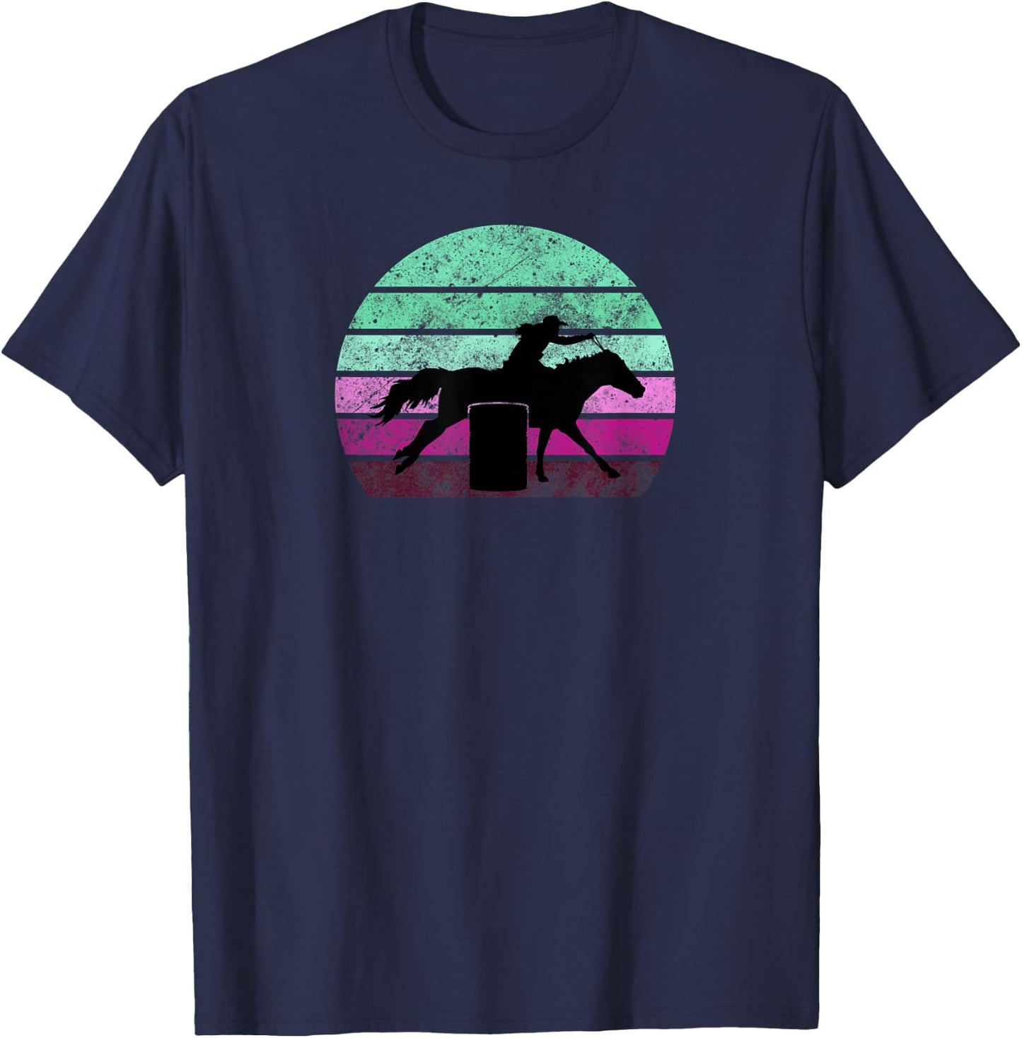 Barrel Racing - Horse Lover - Vintage Sunset - Country Girl T-Shirt - T-Shirt | Navy