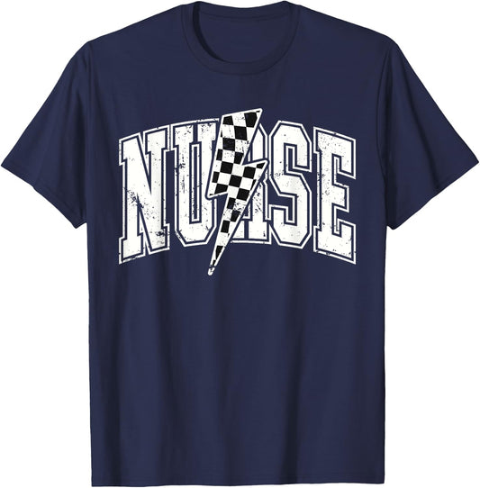 Nurse Checkered RN NICU Nurse Hosting Race Car Pit Crew T-Shirt - T-Shirt | Navy