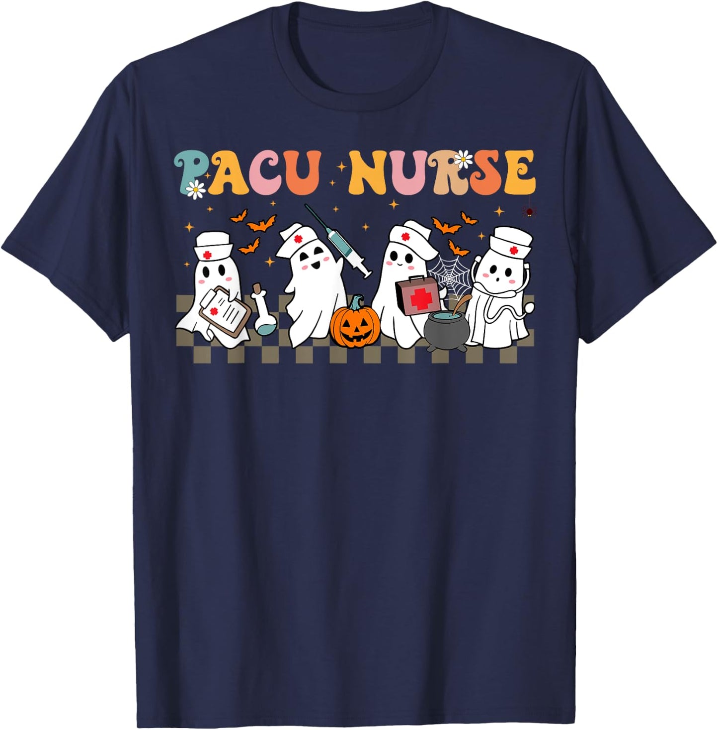 PACU Nurse Spooky Ghost Halloween Cute Nursing Costume T-Shirt - T-Shirt | Navy