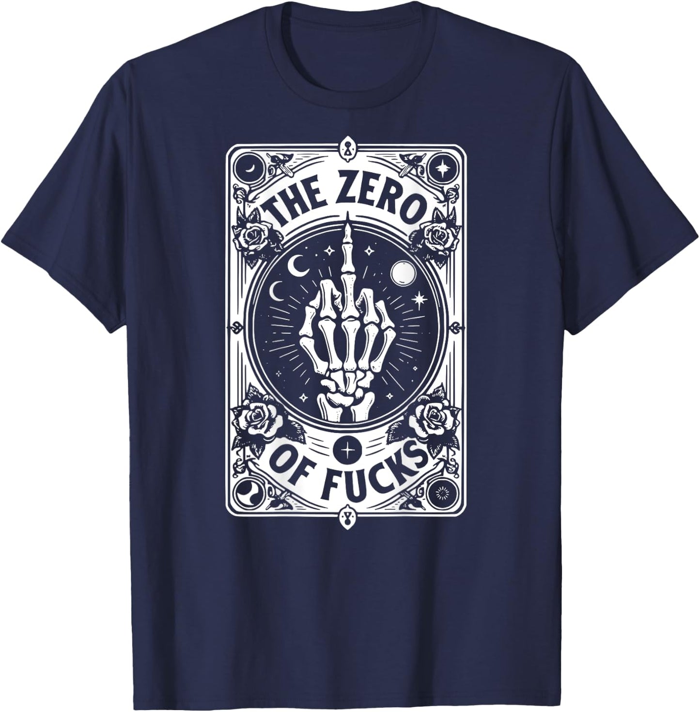The Zero Of Fucks, Tarot Card, Sublimation - On Back T-Shirt - T-Shirt | Navy