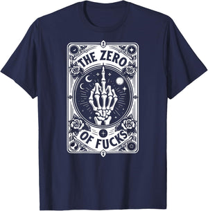 The Zero Of Fucks, Tarot Card, Sublimation - On Back T-Shirt - T-Shirt | Navy