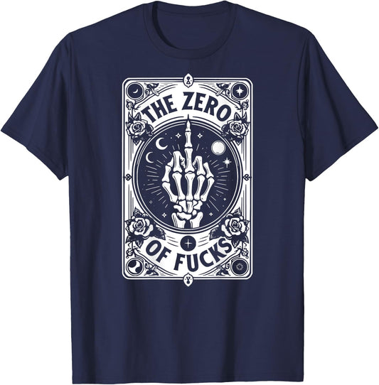 The Zero Of Fucks, Tarot Card, Sublimation - On Back T-Shirt - T-Shirt | Navy