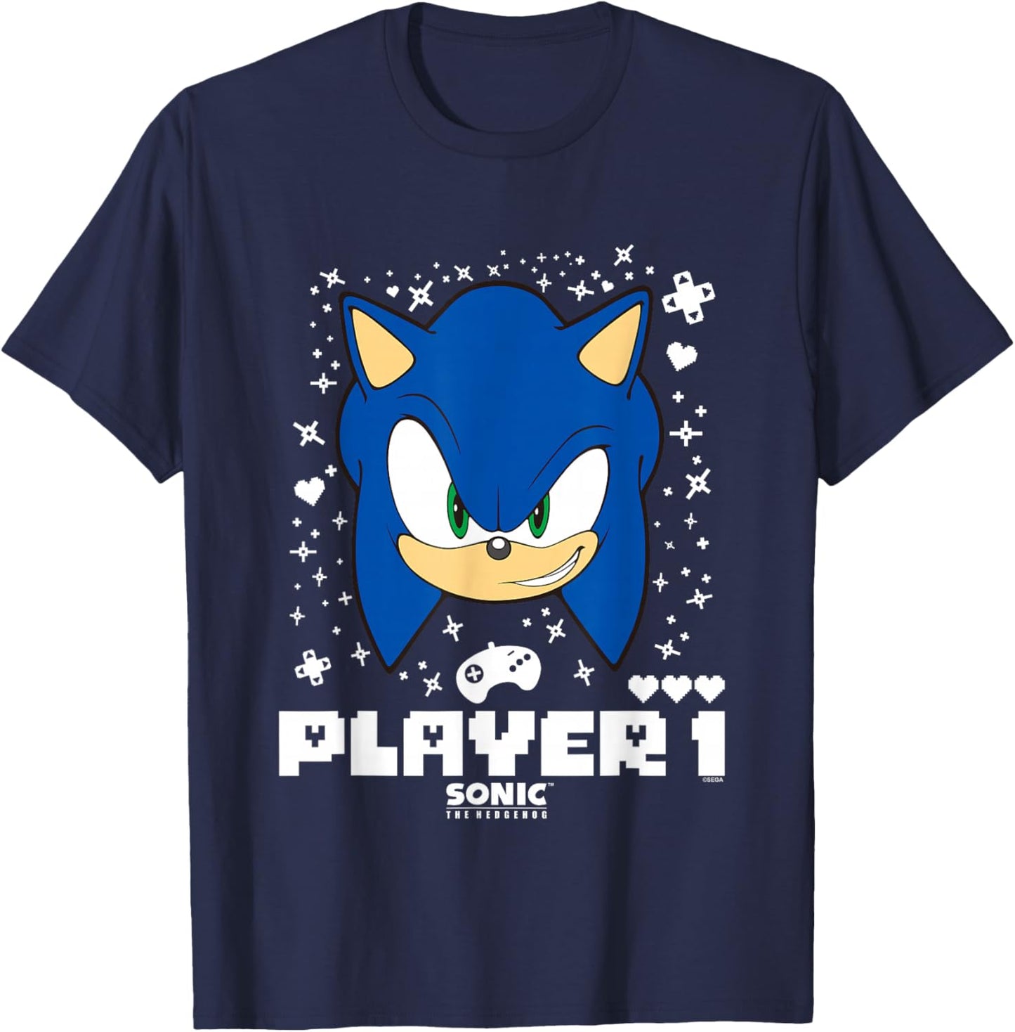 Sonic The Hedgehog Valentine's Day Player 1 Sonic Big Face T-Shirt - T-Shirt | Navy