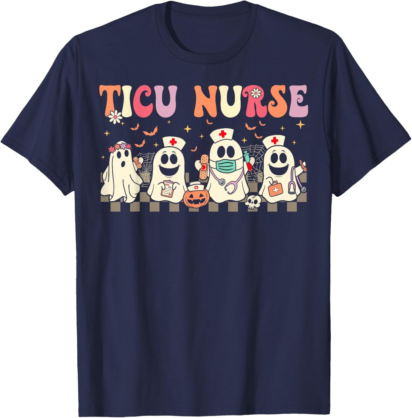 TICU Boo Crew Nurse Ghost Trauma ICU Nurse Halloween T-Shirt - T-Shirt | Navy