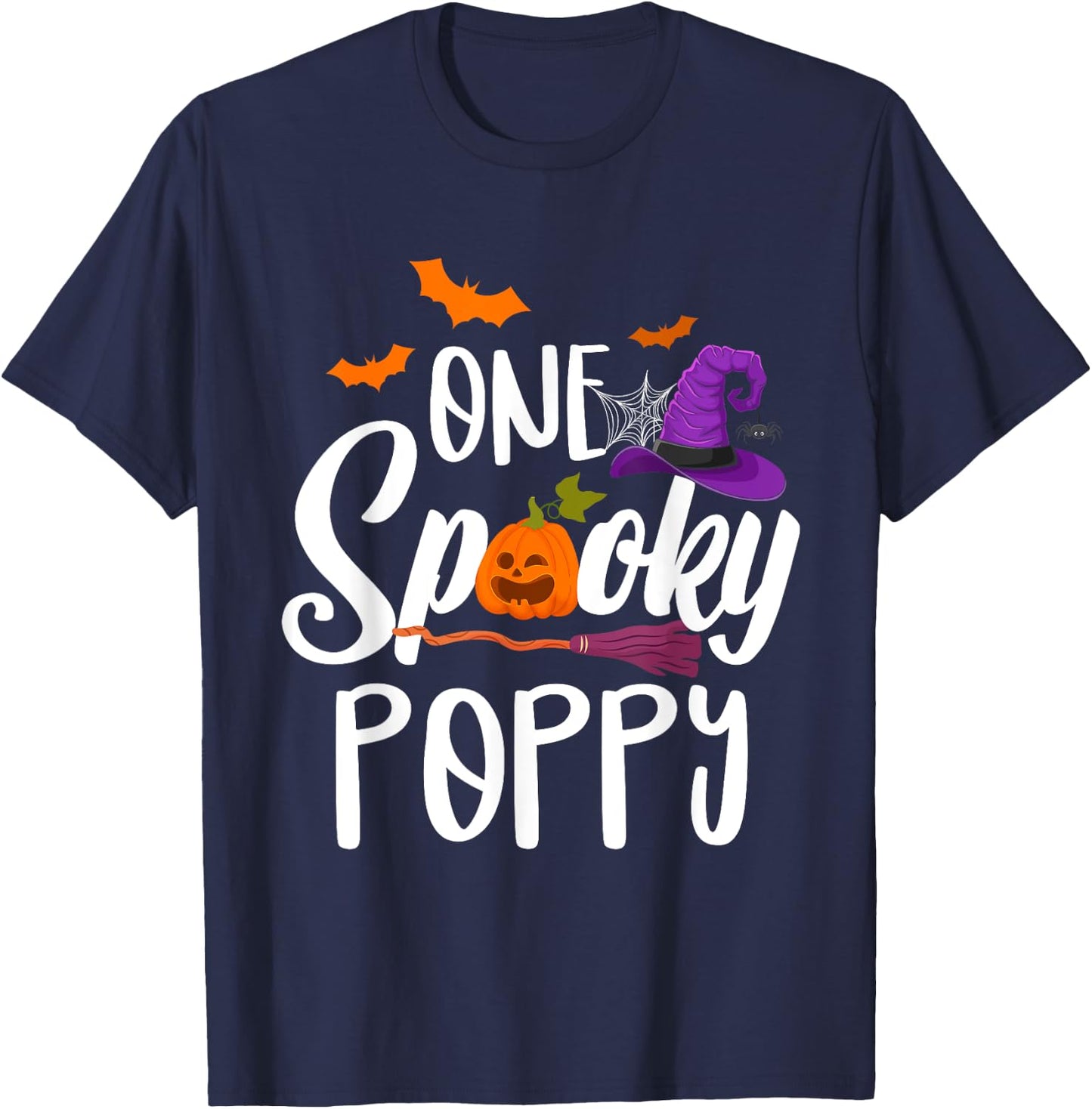 One Spooky Poppy Pumpkin Halloween Costume Dad Grandpa T-Shirt - T-Shirt | Navy