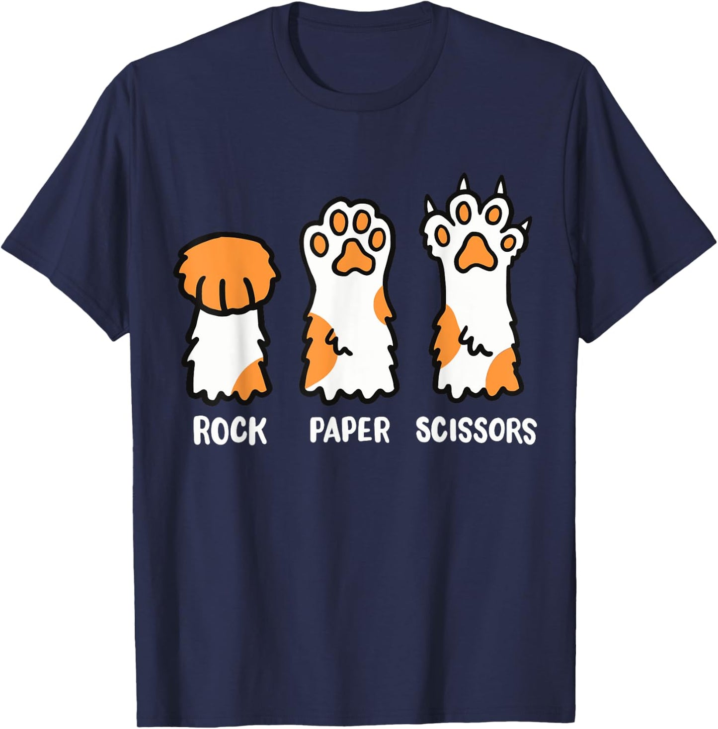 Cat Cats Cat Lover Cat Owner Rock Paper Scissors Funny T-Shirt - T-Shirt | Navy