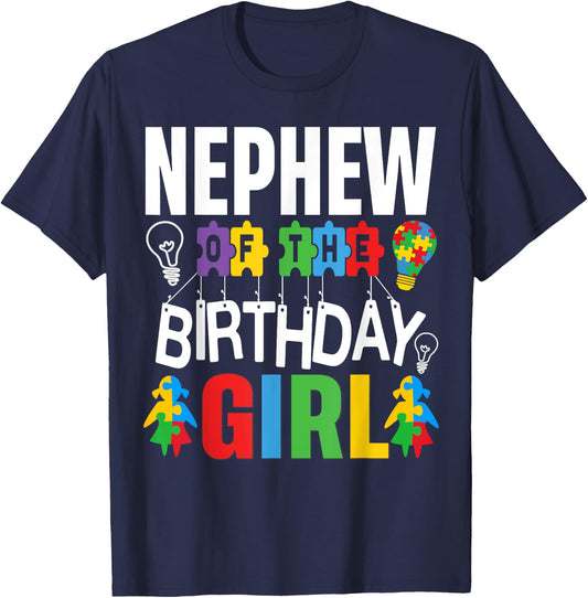 Nephew Of The Birthday Girl Autism T-Shirt - T-Shirt | Navy