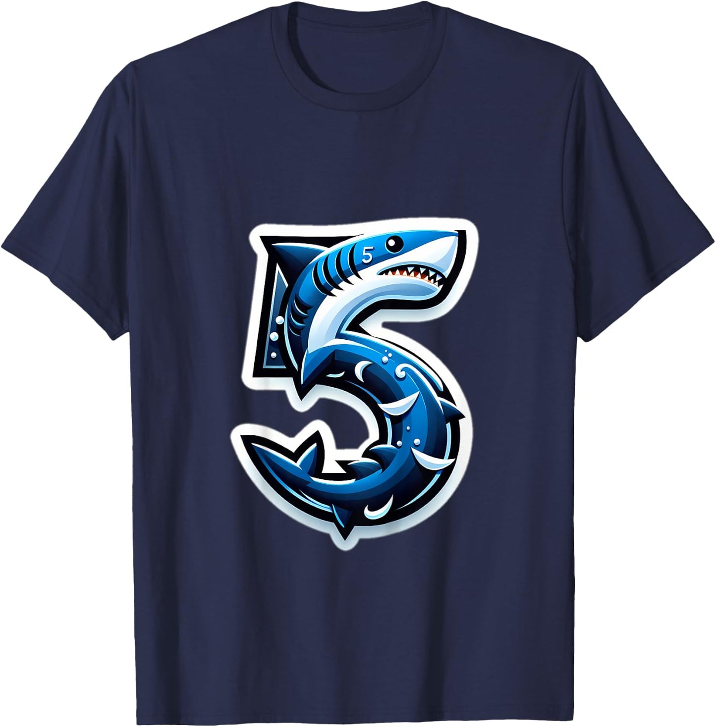 Kids Turning 5 Years Old Shark Birthday Party 5th Bday Boy, Girl T-Shirt - T-Shirt | Navy