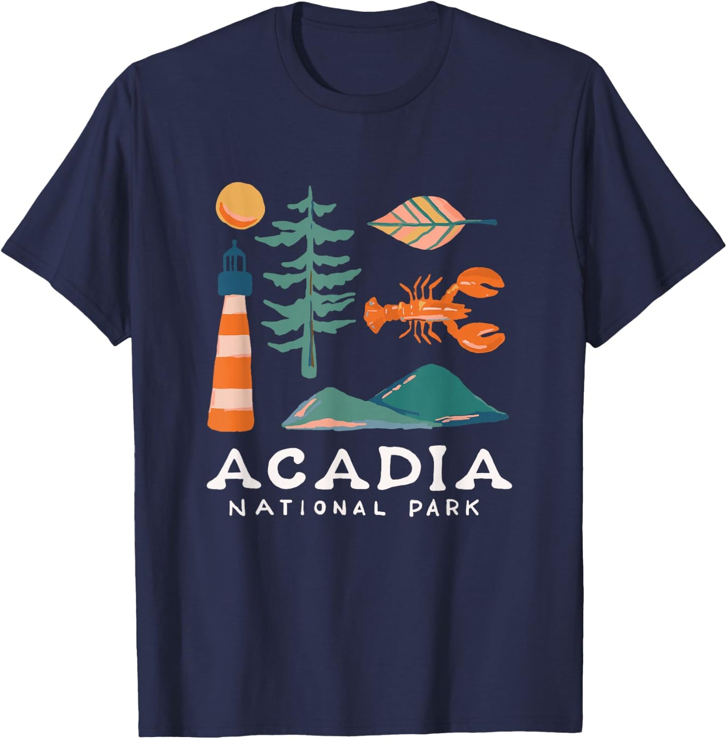 Acadia National Park Travel Icons Maine Vacation Souvenir T-Shirt - T-Shirt | Navy