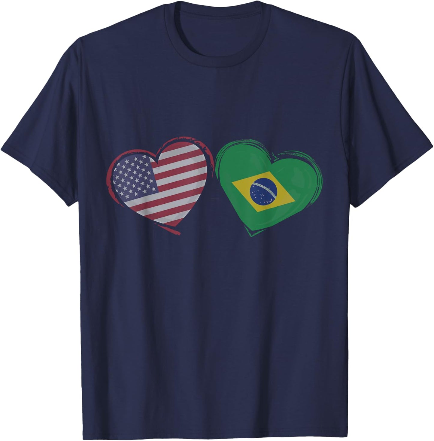 USA Brazil Flag Heart Valentines Day Brazilian American T-Shirt - T-Shirt | Navy
