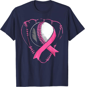 Baseball Breast Cancer Awareness Month Pink Ribbon T-Shirt - T-Shirt | Navy