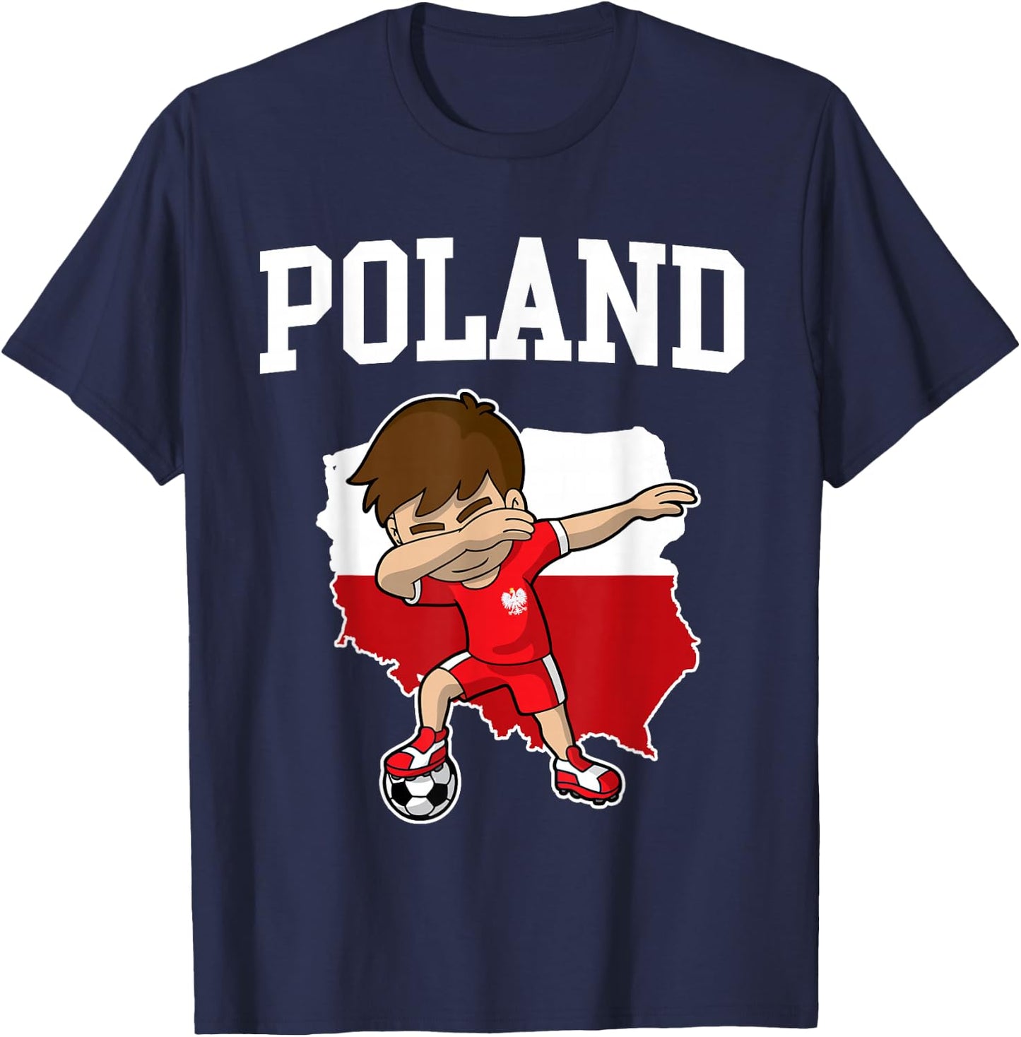 Poland Soccer Dabbing Football Polska Polish Kids T-Shirt - T-Shirt | Navy