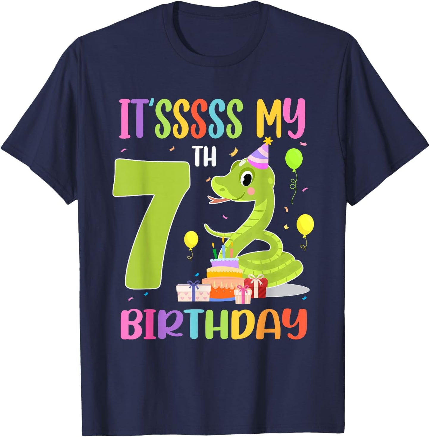 It's My 7th Birthday Snake 7 Years Old Birthday T-Shirt - T-Shirt | Navy