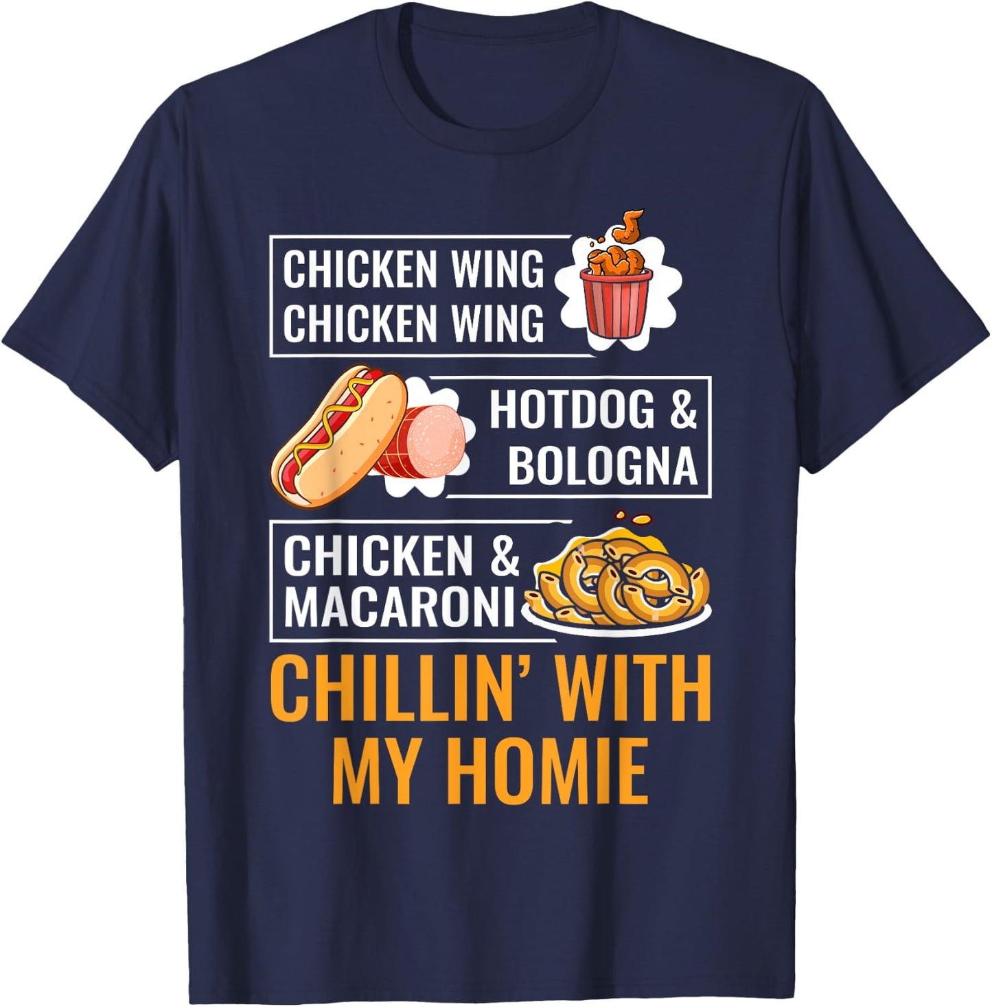 Cooked Chicken Wing Chicken Wing Hotdog Bologna Macaroni Men Women Kids T-Shirt - T-Shirt | Navy