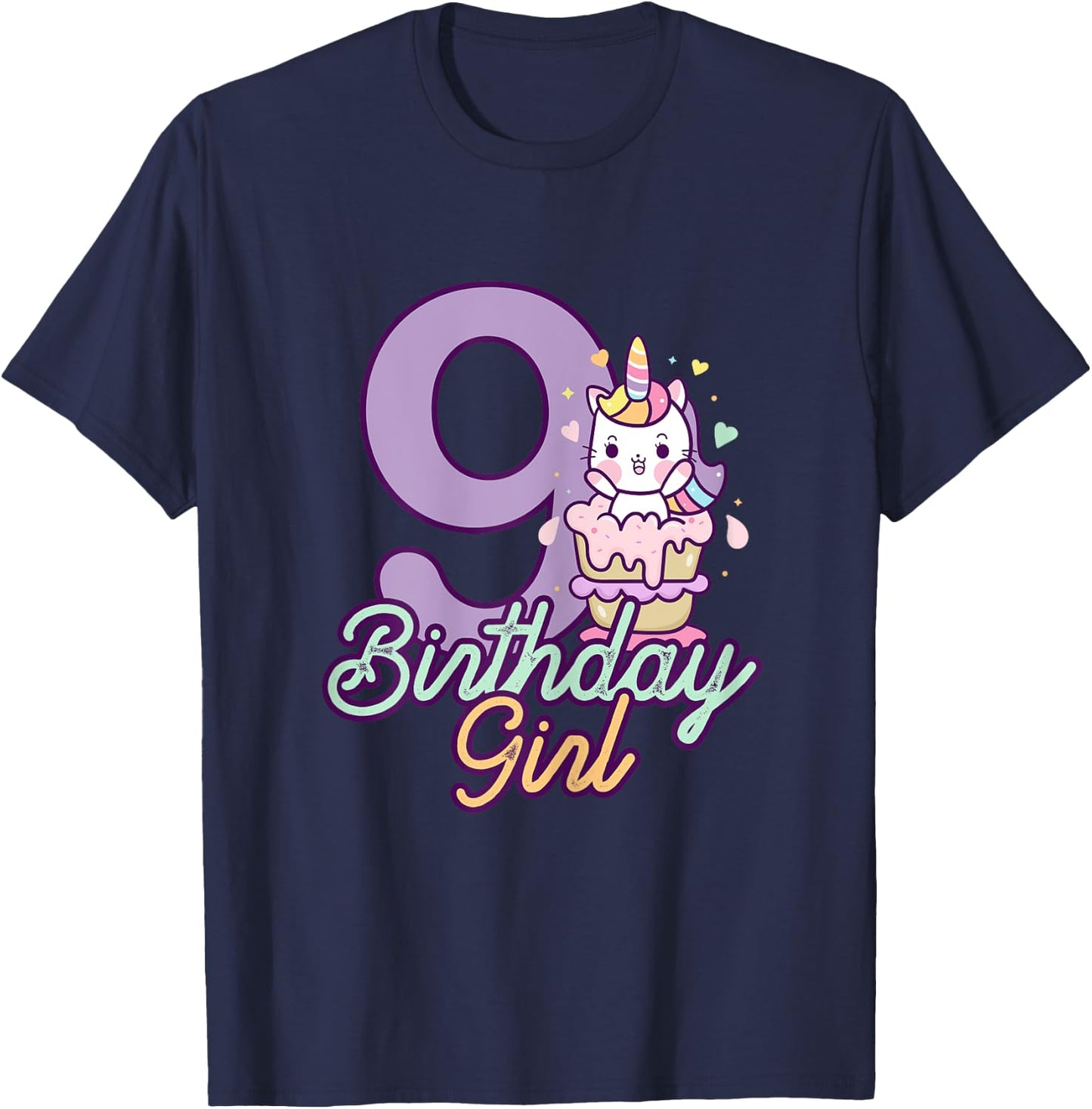9 Years Old Birthday Girl Gifts Unicorn 9th Birthday T-Shirt - T-Shirt | Navy