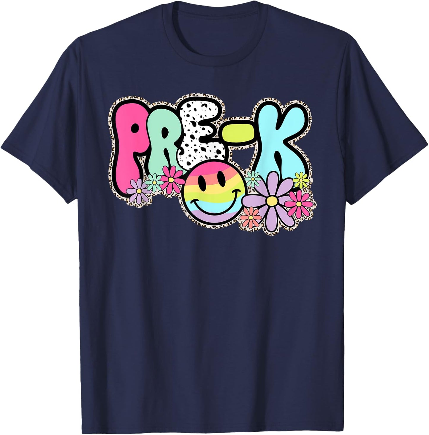 Pre-K Smile Face Retro Back To School Teacher Student Women Kids T-Shirt - T-Shirt | Navy