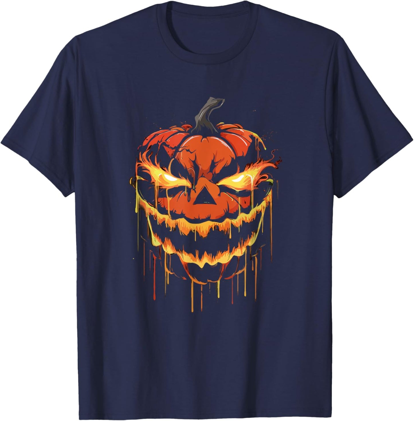 Scary Halloween Pumpkin Face Paint Drip spooky Jackolantern T-Shirt - T-Shirt | Navy