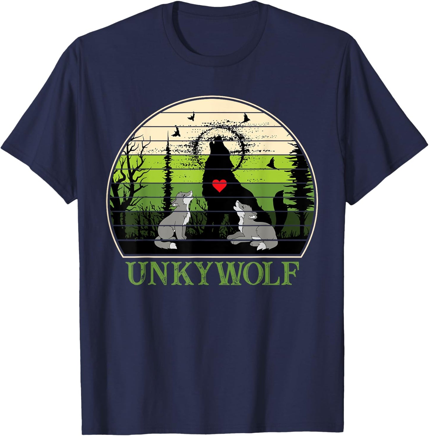 Retro Vintage Sunset Unky Wolf Fathers Day Uncle Wolf T-Shirt - T-Shirt | Navy