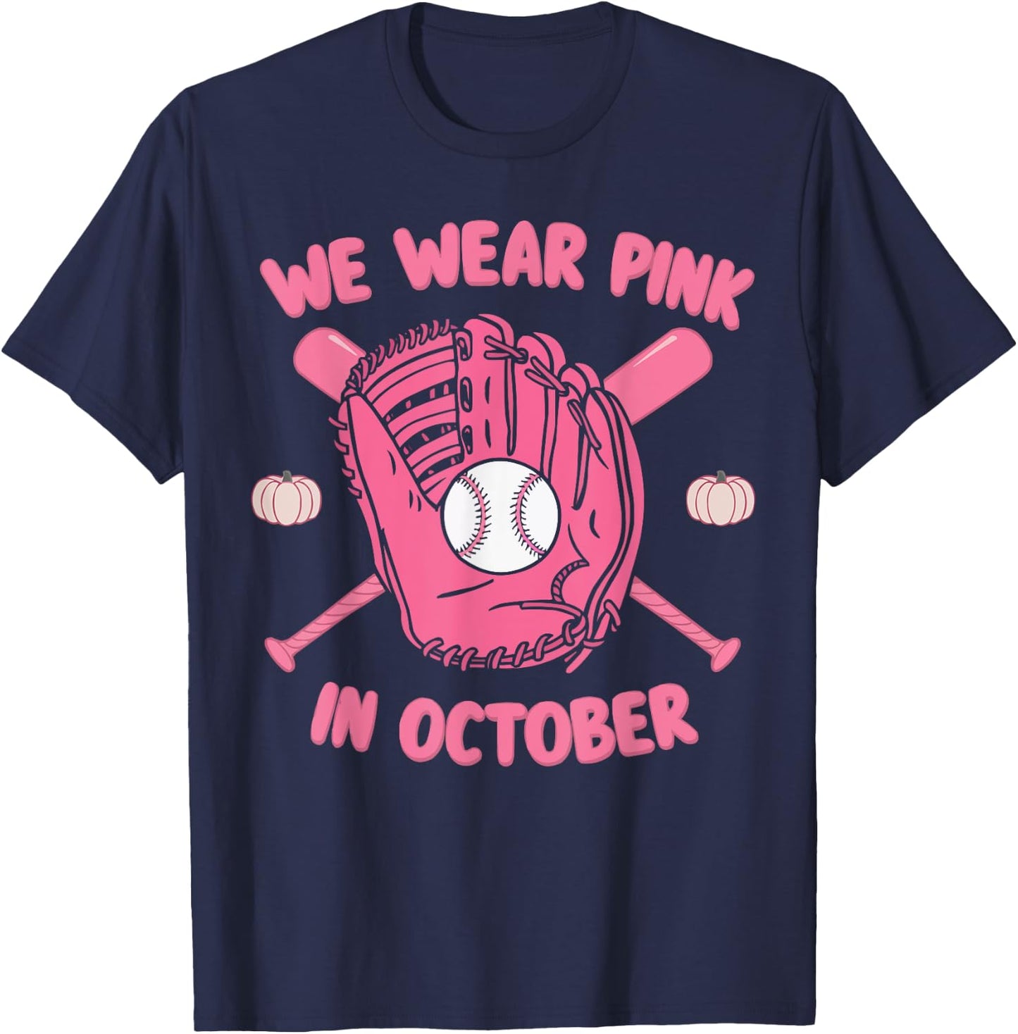 Baseball Breast Cancer Awareness Month Pink Ribbon T-Shirt - T-Shirt | Navy