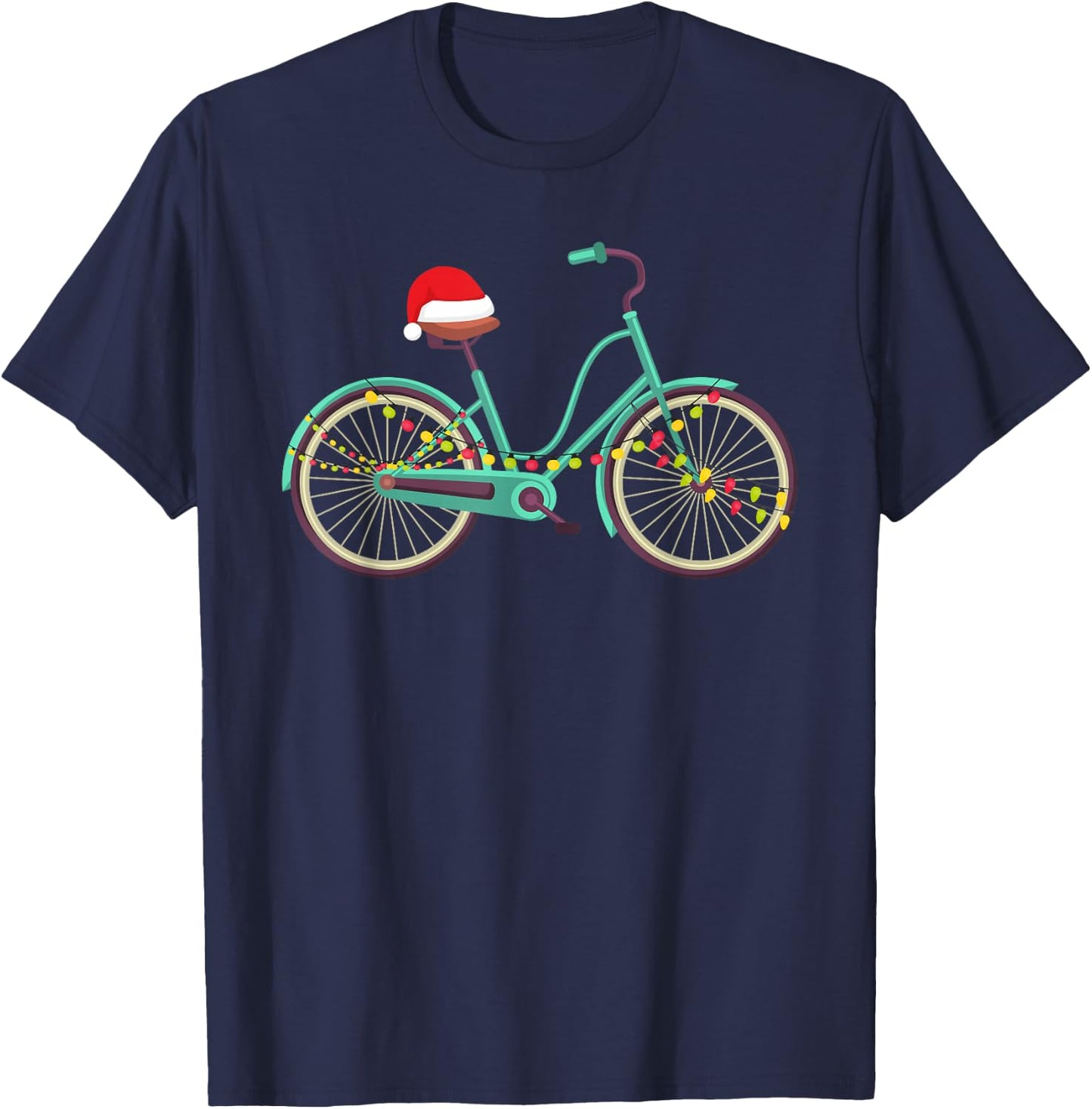 Bike Bicycle Christmas Santa Hat Xmas T-Shirt - T-Shirt | Navy
