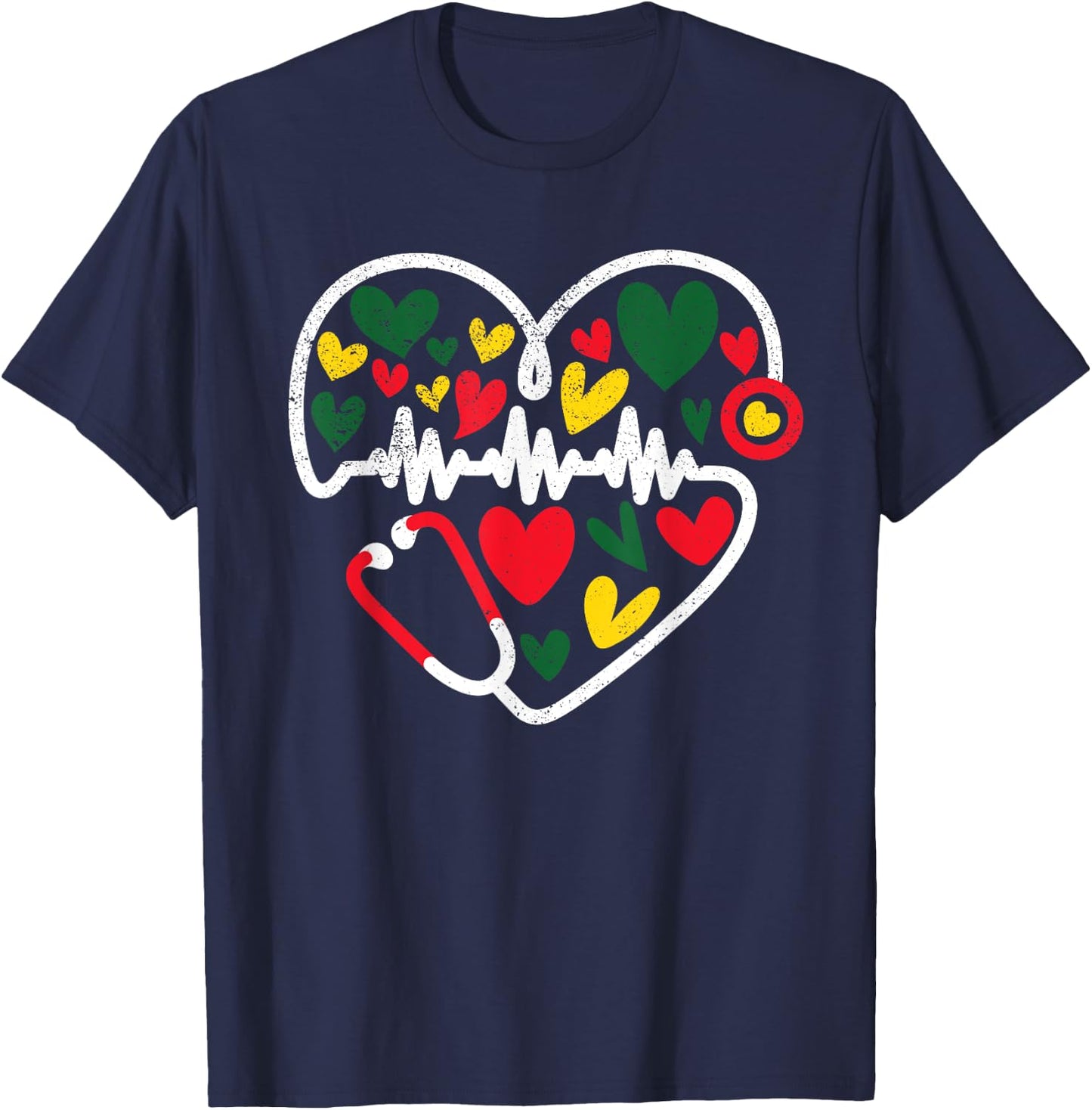 Nurse Juneteenth Outfit Women Stethoscope Heart Black Nurses T-Shirt - T-Shirt | Navy