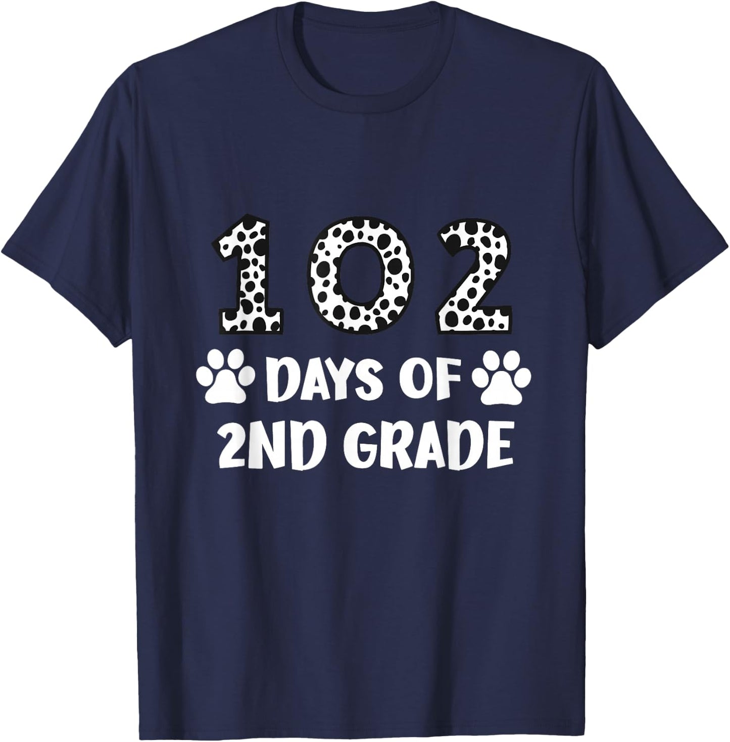102 Day Of 2nd Grade Dalmatian Dog Lovers Student Or Teacher T-Shirt - T-Shirt | Navy