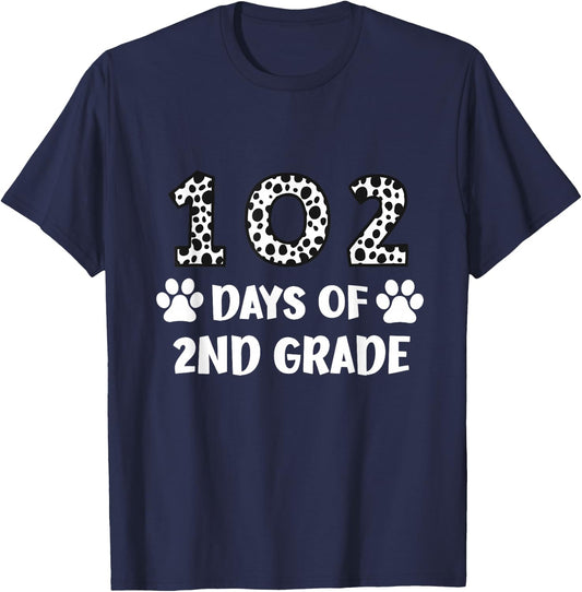 102 Day Of 2nd Grade Dalmatian Dog Lovers Student Or Teacher T-Shirt - T-Shirt | Navy