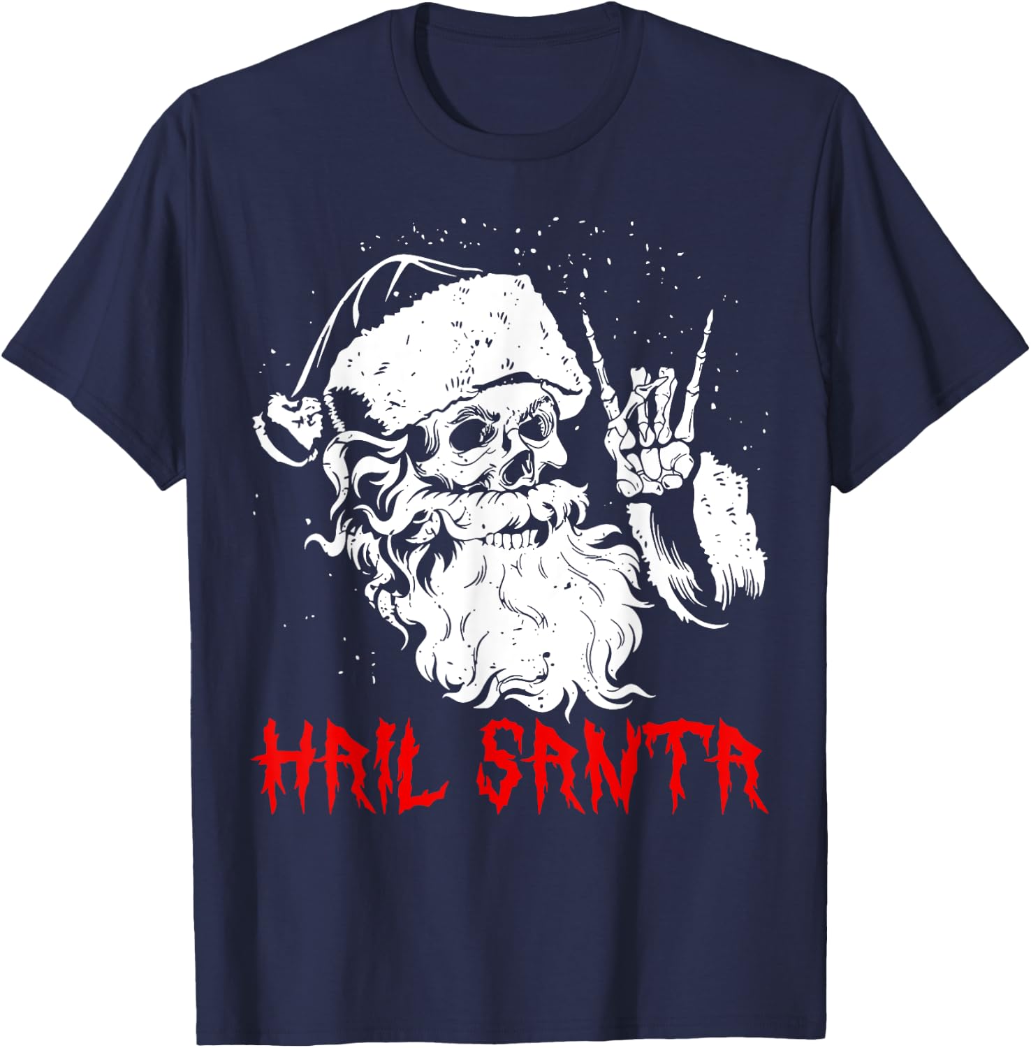 Hail Santa Funny Christmas Pajamas Heavy Metal Xmas Holiday T-Shirt - T-Shirt | Navy