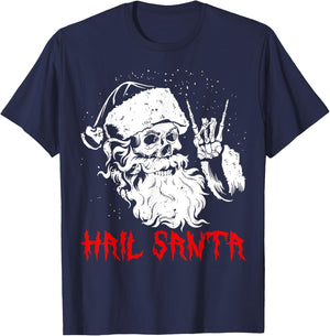Hail Santa Funny Christmas Pajamas Heavy Metal Xmas Holiday T-Shirt - T-Shirt | Navy