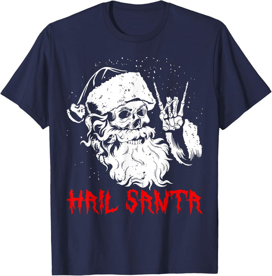 Hail Santa Funny Christmas Pajamas Heavy Metal Xmas Holiday T-Shirt - T-Shirt | Navy
