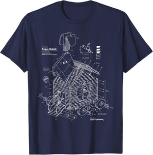 Vomaria.com Trojan Rabbit Funny - -Adults/Kids - Black - Short Sleeve - Cotton/Polyester - Small - - Classic Fit - Medieval-Themed - Movies T-Shirt - T-Shirt | Navy