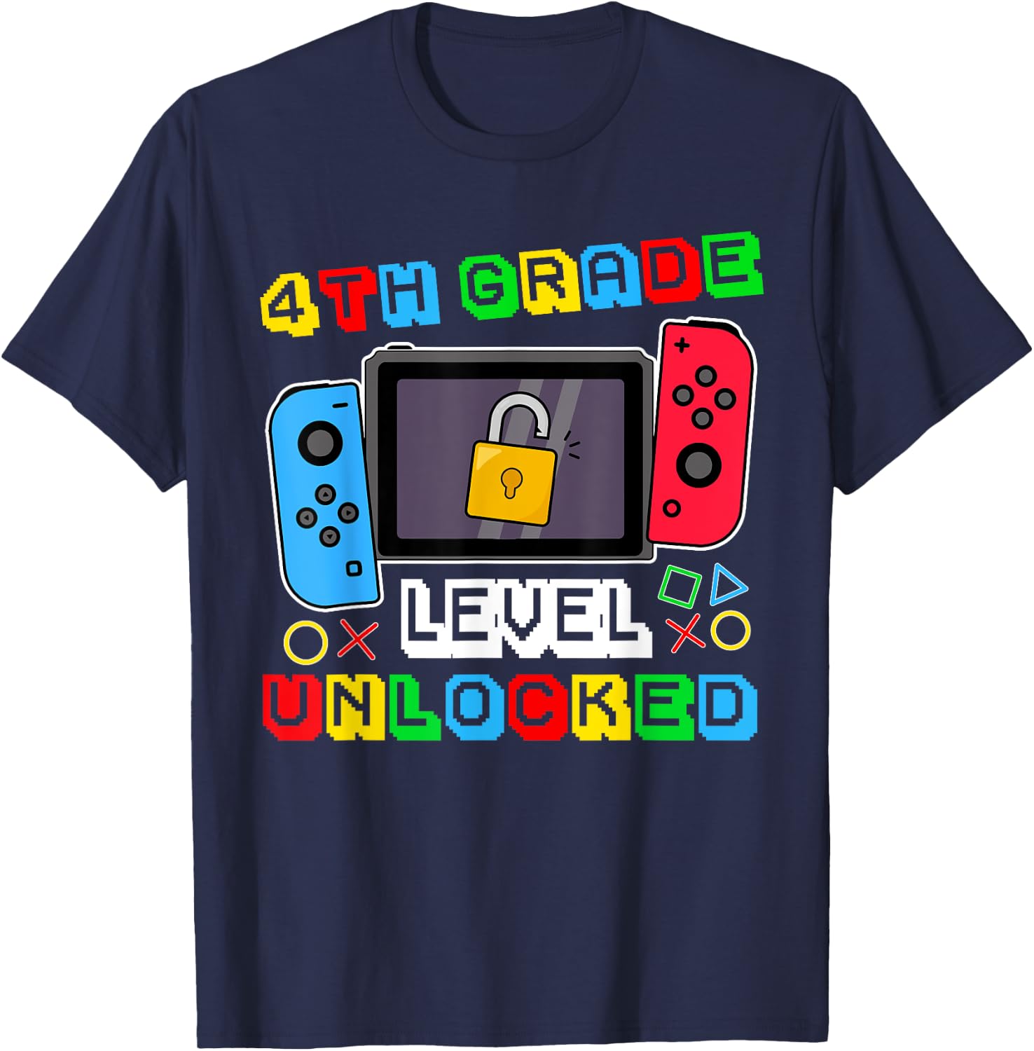 4th grade Level Unlocked Gamer Back to School Boy T-Shirt - T-Shirt | Navy