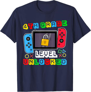 4th grade Level Unlocked Gamer Back to School Boy T-Shirt - T-Shirt | Navy