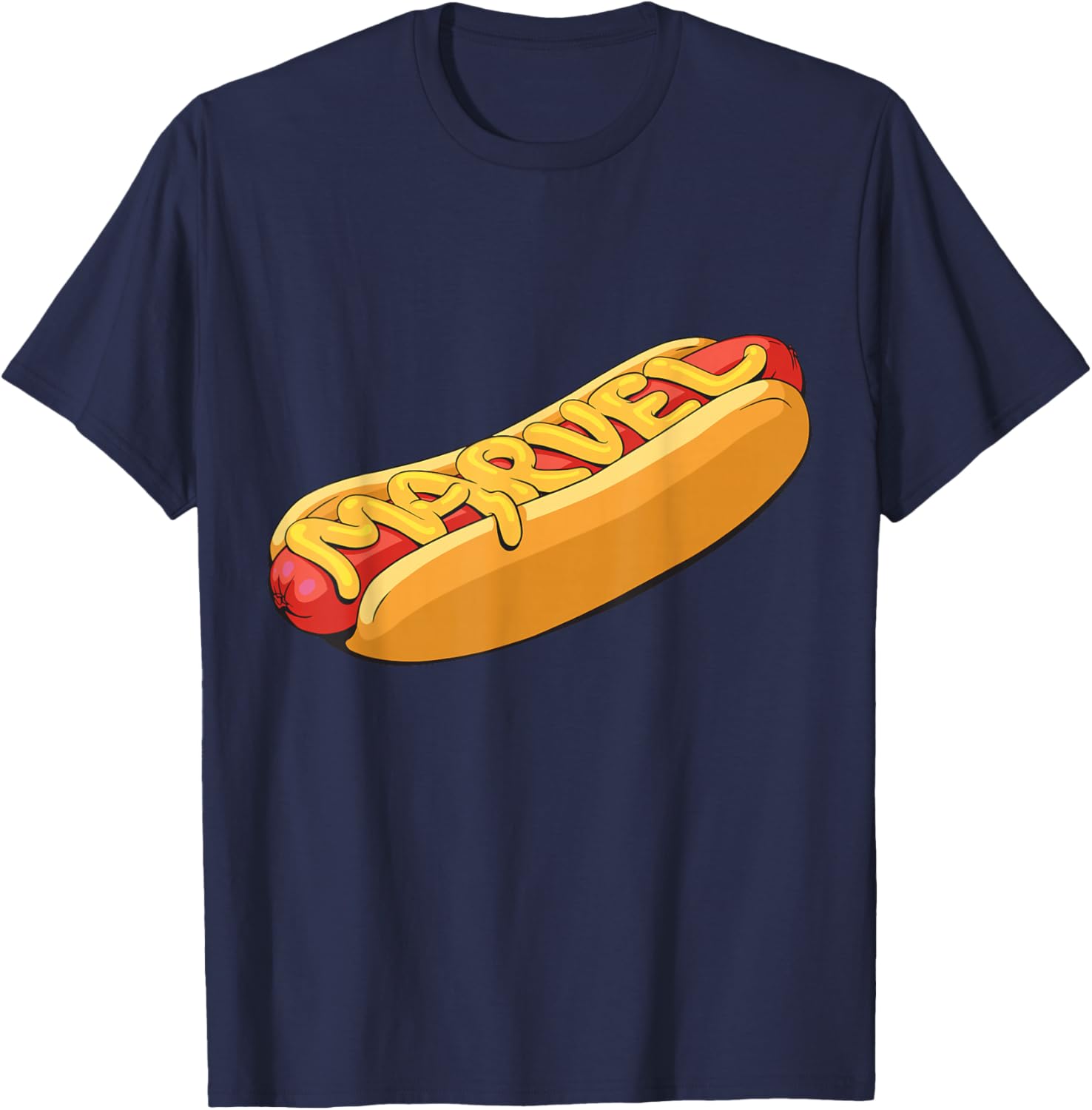 Marvel Menu Funny Super Hero Snack Foods Hot Dog Marvel Logo T-Shirt - T-Shirt | Navy