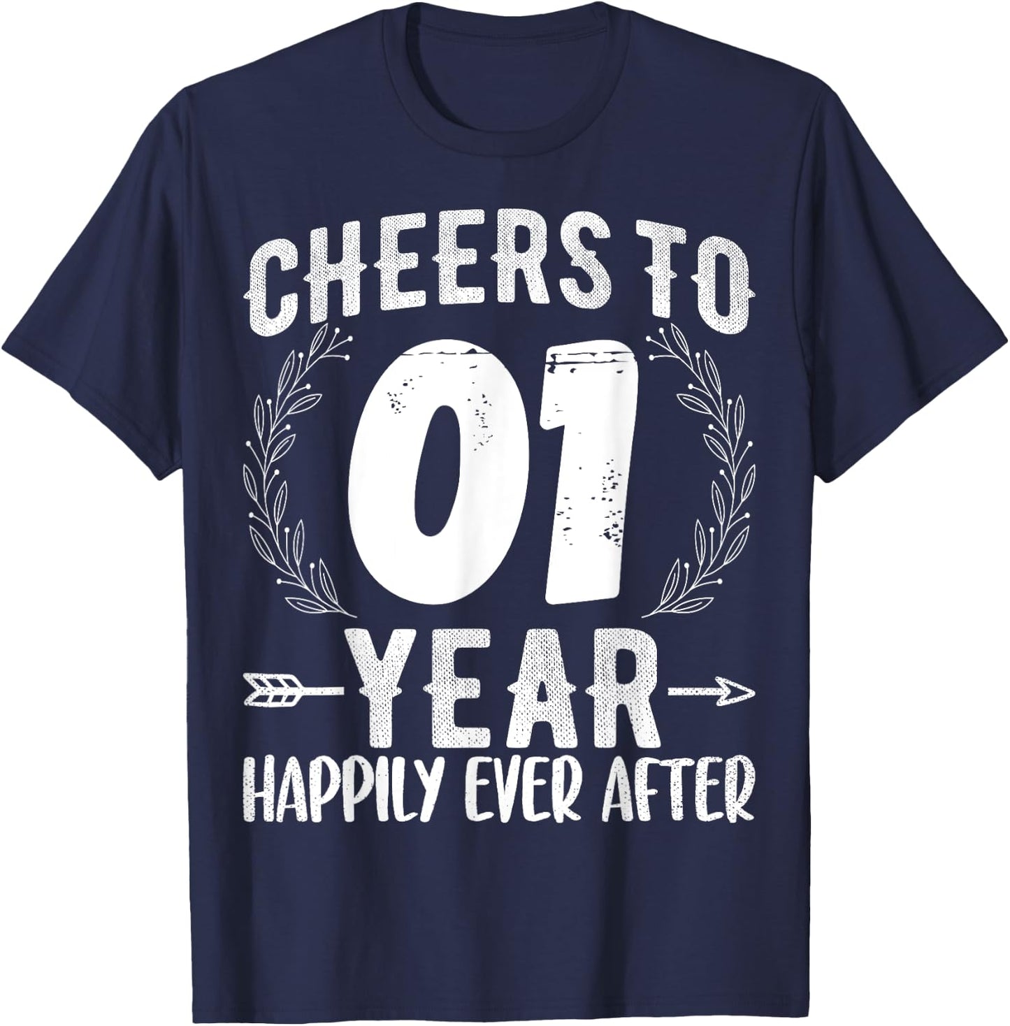 Cheers to 1 Year Happily - 1st Anniversary Husband Wife T-Shirt - T-Shirt | Navy