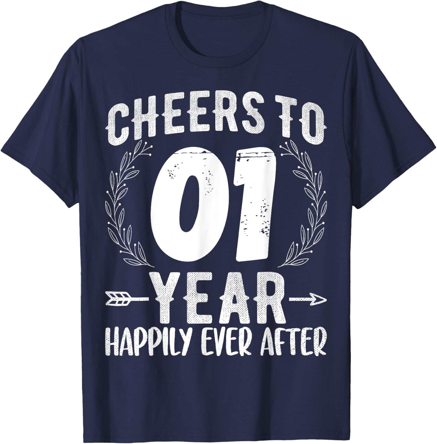 Cheers to 1 Year Happily - 1st Anniversary Husband Wife T-Shirt - T-Shirt | Navy