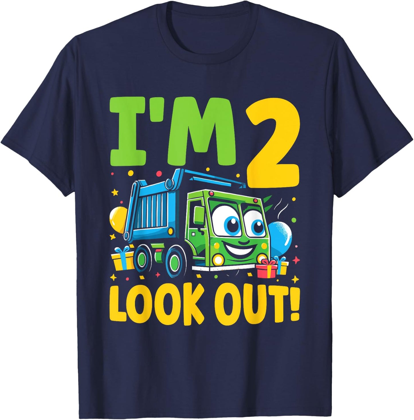 Two 2nd Birthday Garbage Truck Trash Girl Boy 2 Years Old T-Shirt - T-Shirt | Navy