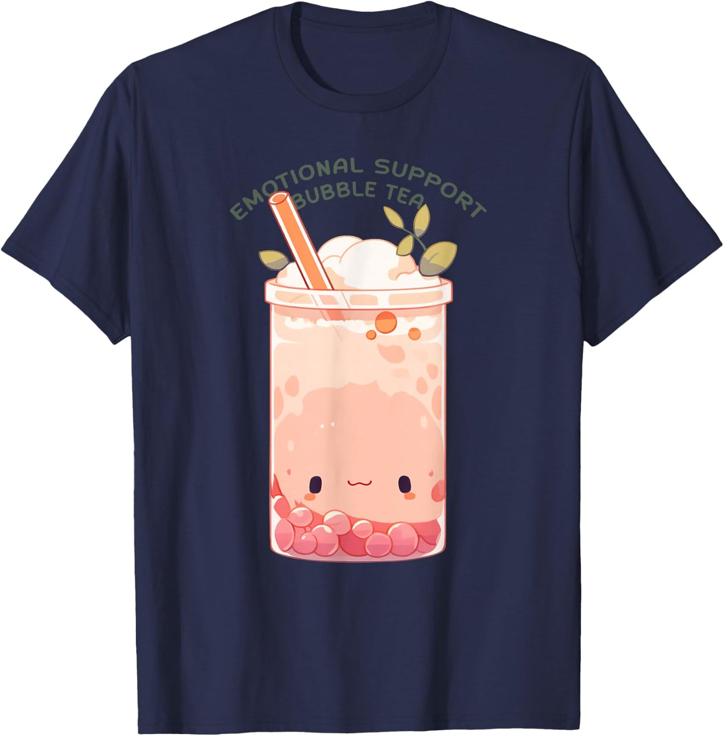 Emotional Support Bubble Tea Cute Kawaii Bubble Tea T-Shirt - T-Shirt | Navy