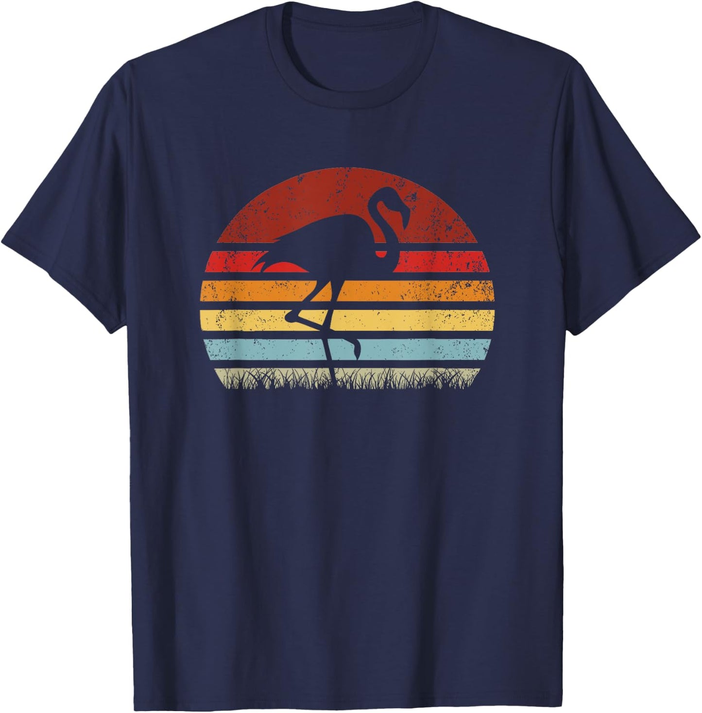 Vintage Sunset Flamingo, Boy Girl Funny T-Shirt - T-Shirt | Navy