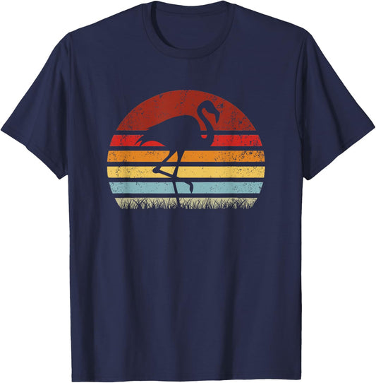 Vintage Sunset Flamingo, Boy Girl Funny T-Shirt - T-Shirt | Navy