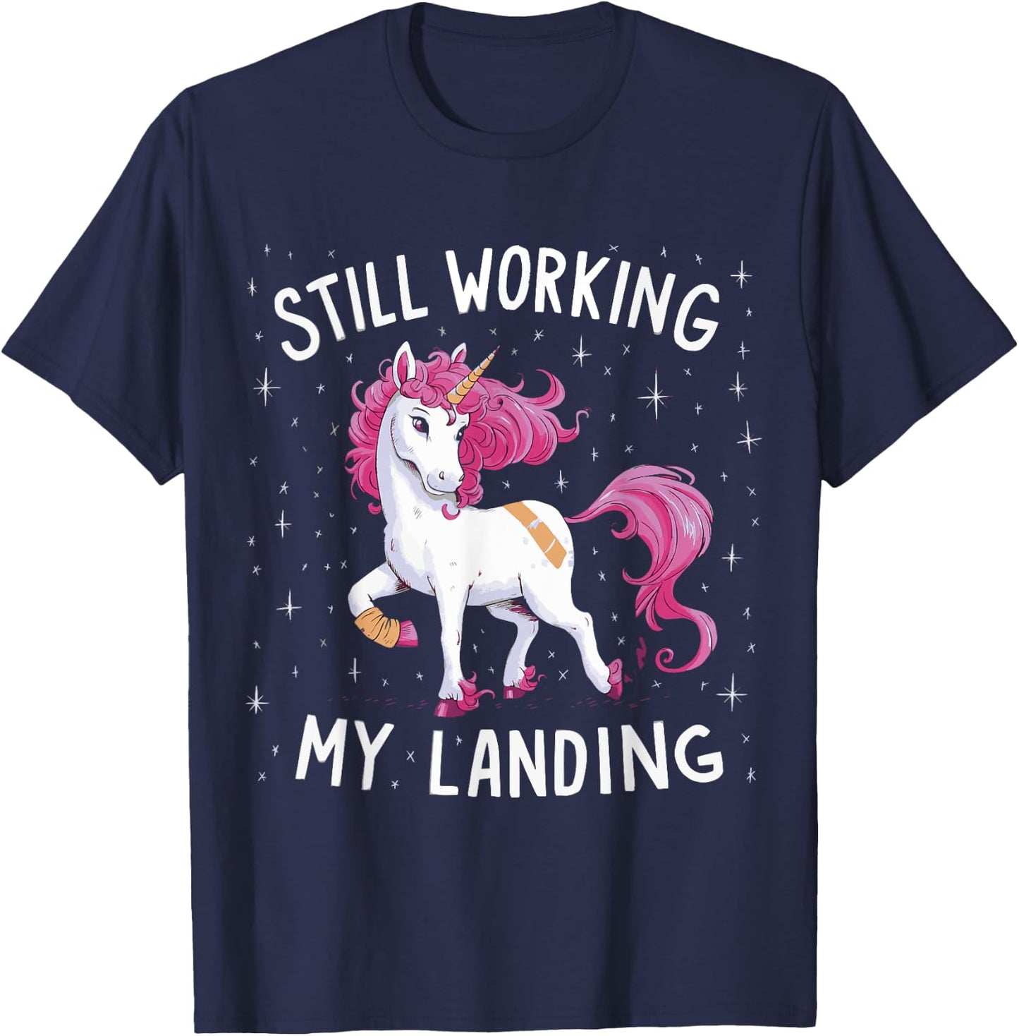 Still Working On My Landing Unicorn Broken Bone T-Shirt - T-Shirt | Navy