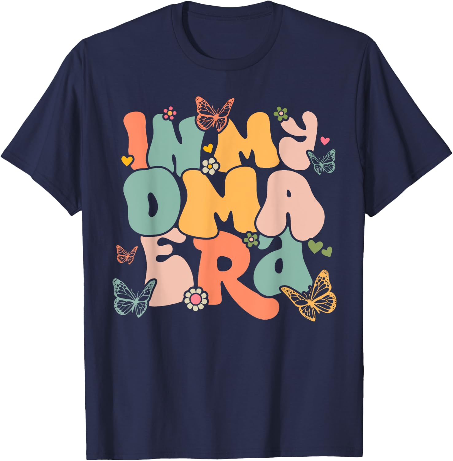 Retro Groovy In My Oma Era Mother's Day T-Shirt - T-Shirt | Navy
