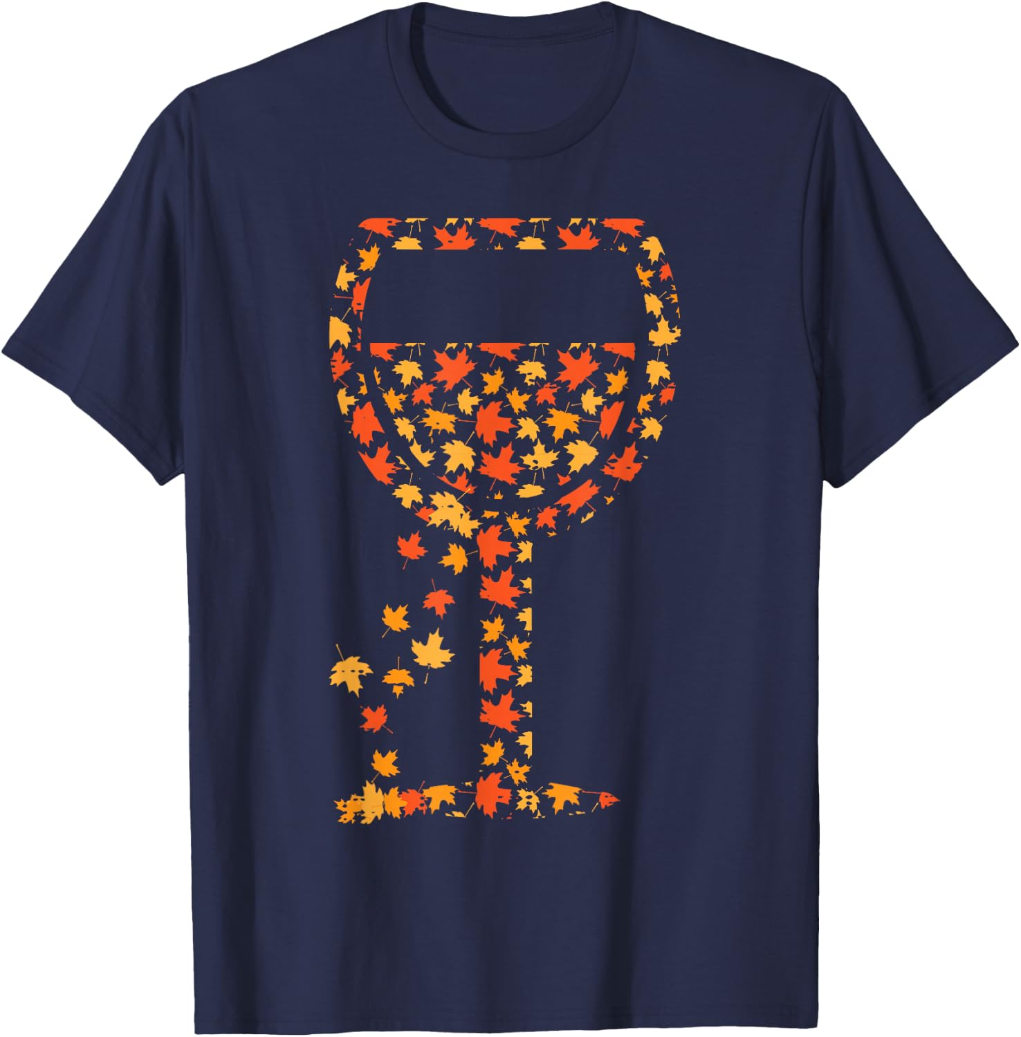 Wine Glass Maple Leaves Fall Autumn Thanksgiving Women T-Shirt - T-Shirt | Navy