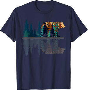 Trees Reflection Wildlife Nature Animal Bear Outdoor Forest T-Shirt - T-Shirt | Navy