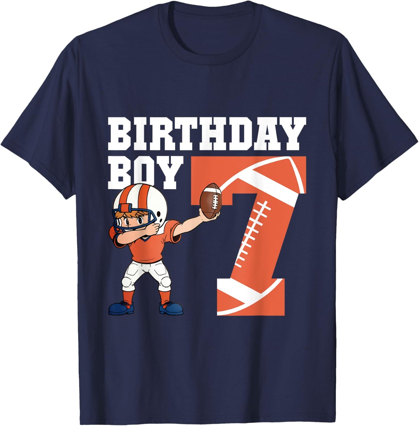 7th Birthday Boy Football Player Dabbing 7 Years Old Kids T-Shirt - T-Shirt | Navy