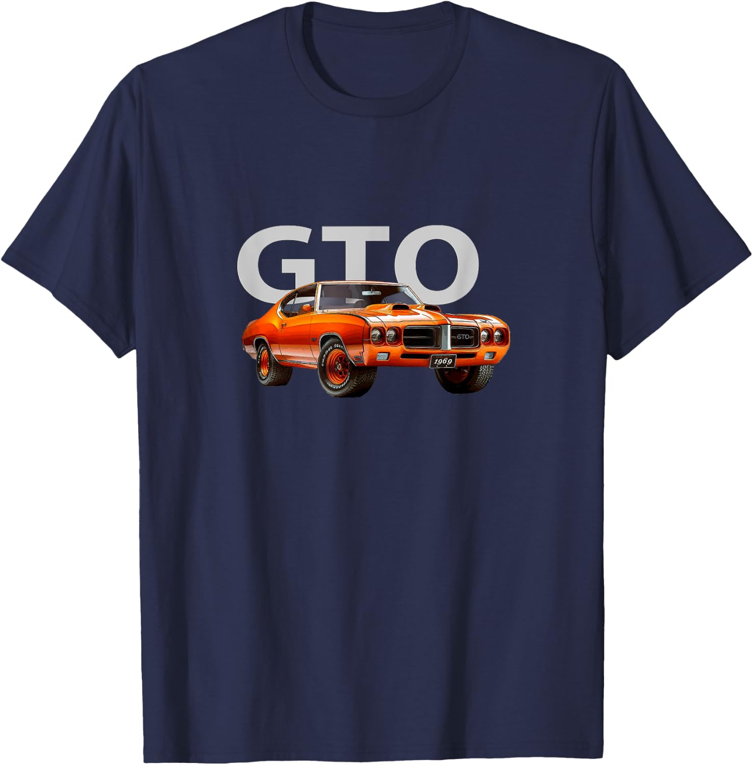 Classic Cars, 1969 Gto, Orange,vintage American Muscle Cars T-Shirt - T-Shirt | Navy