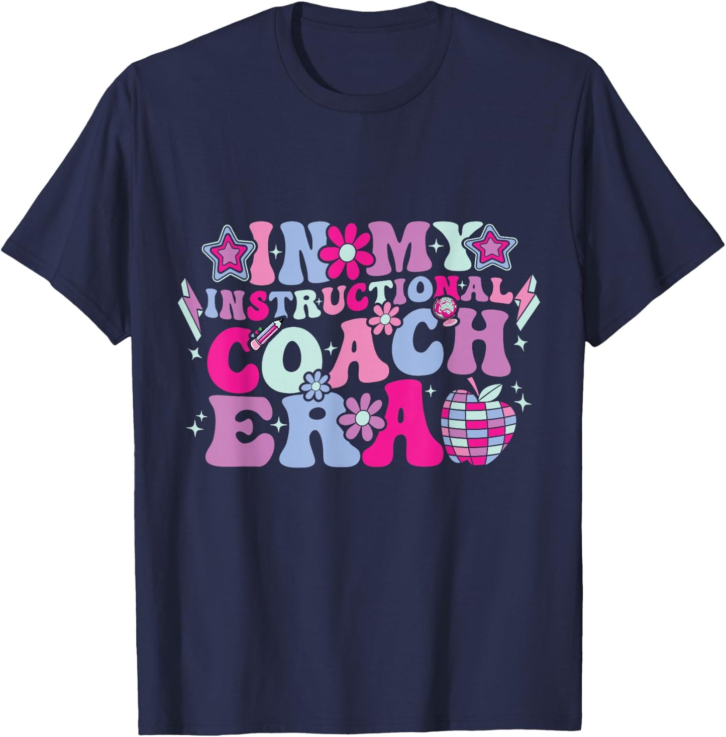 In My Instructional Coach Era Groovy Back To School T-Shirt - T-Shirt | Navy