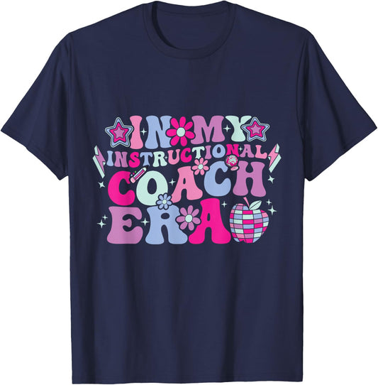 In My Instructional Coach Era Groovy Back To School T-Shirt - T-Shirt | Navy