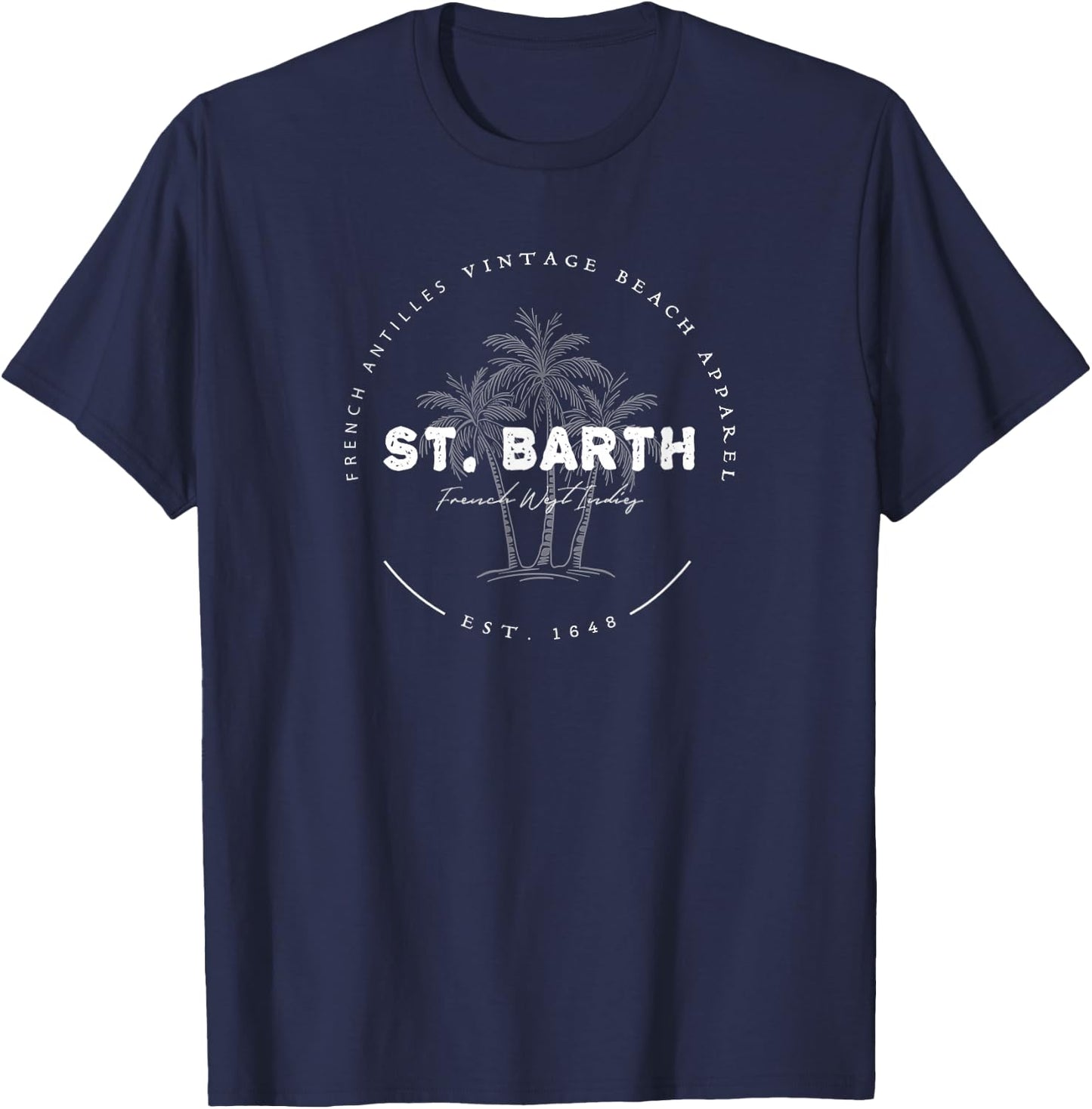 St Barts Caribbean Vintage St. Barths Ocean Palm Trees T-Shirt - T-Shirt | Navy